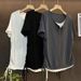 Fat MM Extra Large Size 150kg Summer Loose Contrasting Color Splicing Fake Two-piece Drawstring Design Short-sleeved T-shirt Top Women_ecoleips.com
