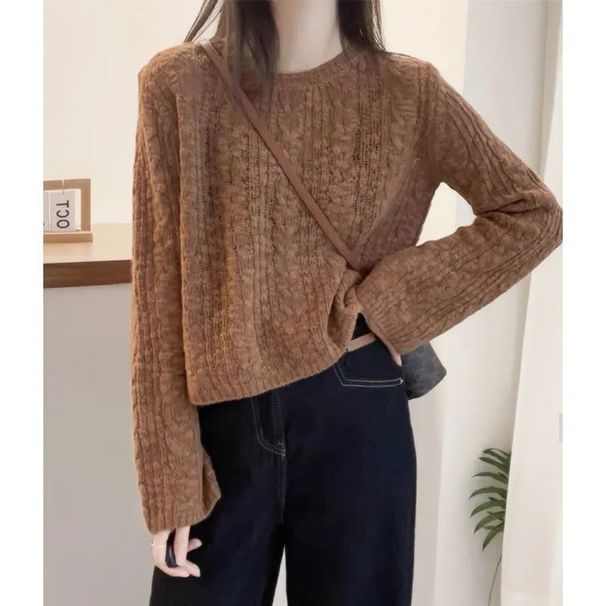 girl Casual Versatile Long Sleeve Knitted Thin Women's Autumn New Lazy Style Loose Short Soft Round Neck Sweater_ecoleips.com