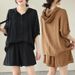 Women's Clothing Suit Short Sleeved Tops To Cover The Flesh Women's Loose Slimming Shorts Large Size Hooded Fat Mm_ecoleips.com