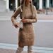 Slim Fit Cable Knit Turtleneck Sweater Dress – Elegant High Neck Split Hem Pullover With Ribbed Detailing, Versatile Layering Staple_ecoleips.com