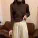 girl Sweater Warm Thickened One-piece Fleece Knitted Slim Fit Half Turtleneck Base Shirt Autumn Winter Women's Top_ecoleips.com