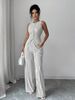Professional Two Piece Suit for Women OL Style Slimming High Waisted Wide Leg Long Sleeveless Top Spring Autumn Outings_ecoleips.com