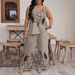 Women's Daisy Sequin Stripe Feather Print Sleeveless Top And Wide Leg Pants Set Fashionable Casual Trendy Spring/Summer Outfit_ecoleips.com