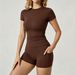 Women's Yoga Suit Set European American Style Spring Summer Short Sleeve Tight Pants High End Sports Fitness Outfit_ecoleips.com