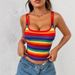 Women's Clothing Dopamine Outerwear Small Camisole Rainbow Stripe Printed Vest Sleeveless Candy Color Short_ecoleips.com