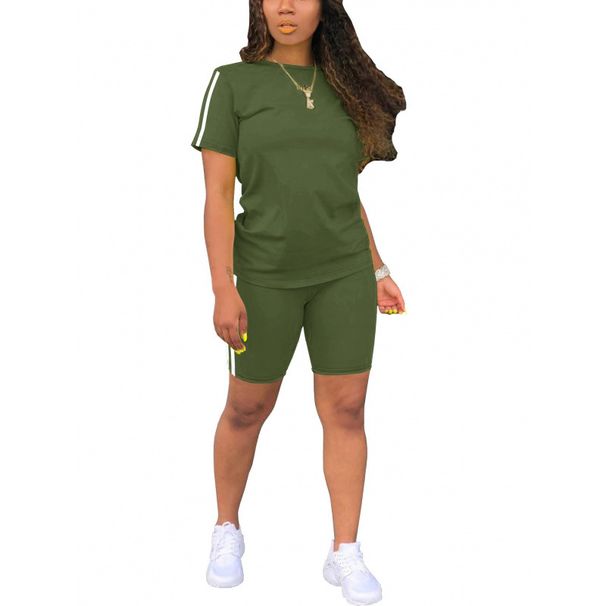 Women's Clothing Summer Women's Patch Top And Shorts Set Round Neck Short Sleeved Style Design For Formal & Casual For Women_ecoleips.com