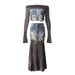 Denim Patchwork Frayed Off-Shoulder Velvet Long Sleeve Women's Crop Top And Skirt Set_ecoleips.com