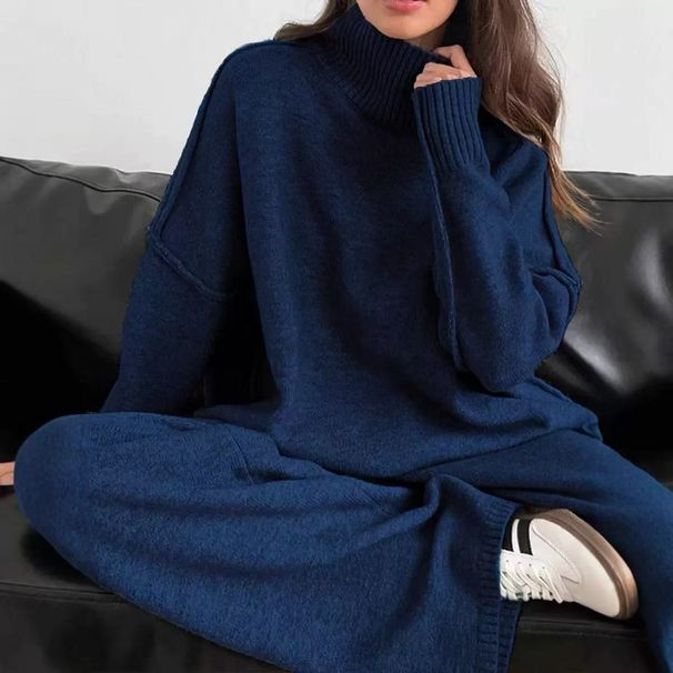 Women's Clothing Autumn/Winter Casual Loose Turtleneck Knitted Sweater Set Style Solid Color Fashion For Women_ecoleips.com