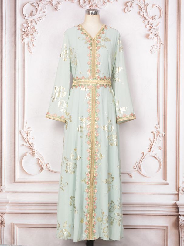 Muslim Robe Women's New Bronzing Embroidery Lace Fashion White Dress_ecoleips.com