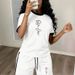 Summer Women's Romantic Rose Print Two Piece Set Gentle Loose Casual Comfortable Short Sleeved Top And Shorts Ensemble_ecoleips.com