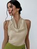 Verve Women's Sexy Sleeveless Satin Blouse 2025 Spring Summer Work Shirt_ecoleips.com