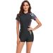 Aria Basics Cross-border European American Women's One-piece Swimsuit, Short-sleeved, Boxer-style Diving Suit, Color-blocked_ecoleips.com