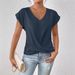 2025 Summer New Solid Color V-neck Short Sleeve T-shirt Women's Elegant Hoodie Top_ecoleips.com