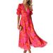 European And American Women's V-Neck Long Dress Short Sleeved Puff Sleeves Elegant Fashionable Buttons Spot Cross Border New 2025_ecoleips.com