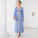 Light Blue Webbing Hand Stitched Long Sleeve Two Piece Dress Spring Travel Elegant And Fashionable Long Dress_ecoleips.com