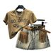 Women's Clothing New Printed Short Sleeved T Shirt Design Niche Denim Skirt Two Piece Suit_ecoleips.com