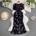 Leopard Print Slim Fit Dress for Women V Neck Long Sleeve Sexy Summer Style with Slit Waist Medium Length Hip Skirt_ecoleips.com