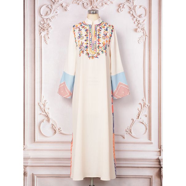 Muslim Abaya Dress For Women - Embroidered Elegant Long Sleeve Maxi Dress_ecoleips.com