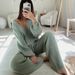 European And American 2025 Casual Fashion Women's Solid Color Cardigan Long Sleeved Sweater Trousers Two Piece Suit_ecoleips.com