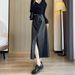 Verve Black PU Leather Midi For Women Autumn Winter 2025 New High Waist Slimming Split Pencil Skirt_ecoleips.com