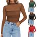 Sheer Mesh Long Sleeve Top For Women, Semi-Turtle Neck Y2K Aesthetic Stretchable Daily Basic T-Shirt_ecoleips.com