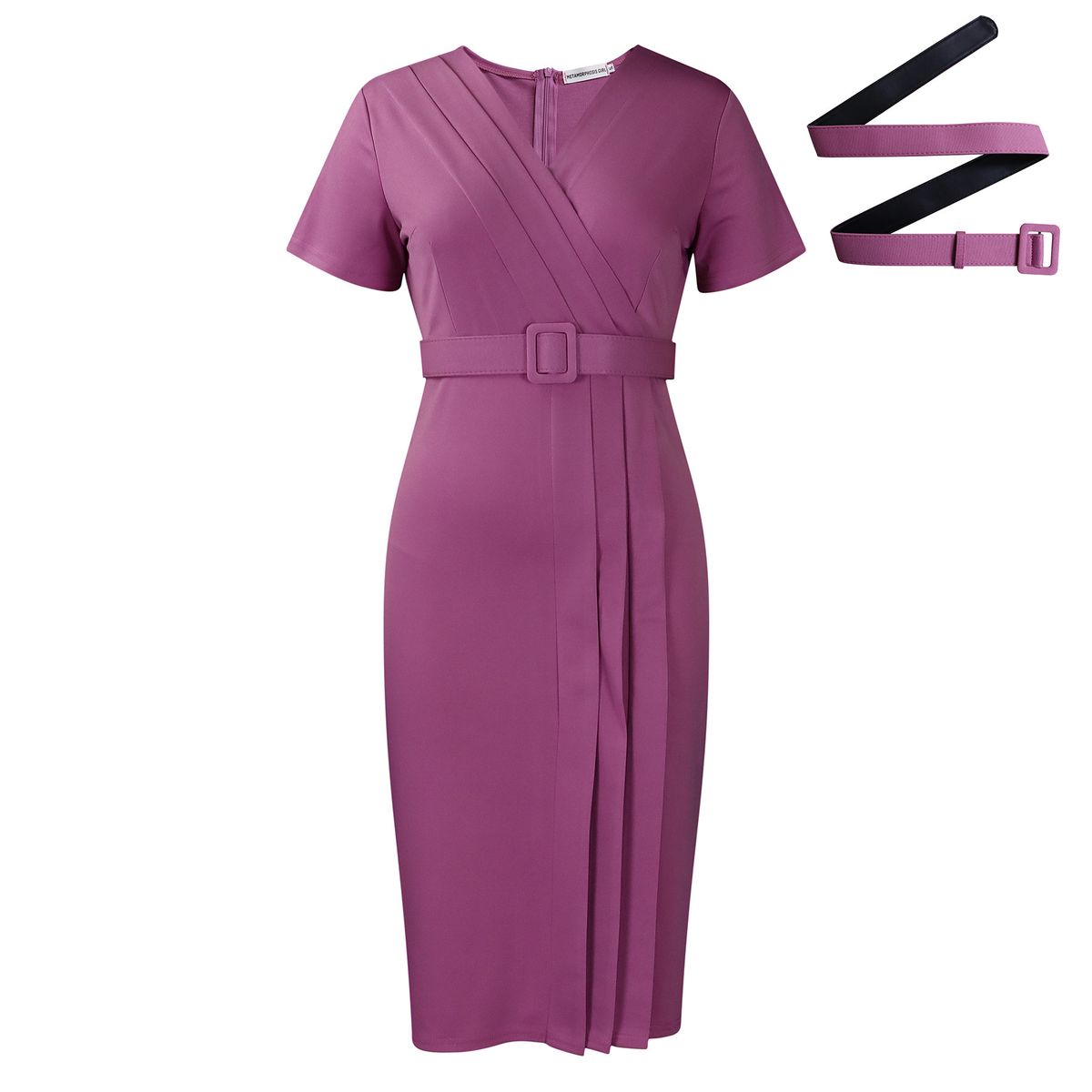 Women's Clothing Elegant V-Neck Short Sleeve Pencil Skirt Set | Crinkle Texture Office Wear | Polyester Blend Women’s Suit_ecoleips.com