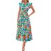 European And American Foreign Trade Cross Border Women's Clothing Hot Sale V Neck Pleated Flying Sleeves Printed Mid Length Dress_ecoleips.com