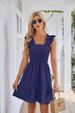 Women's Clothing Sleeveless Square Neck Pleated Backless Short Dress_ecoleips.com