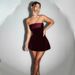 Foreign Trade Hot-Selling Women's Sexy Slimming Tube Top Spring Summer Elegant Velvet Patchwork Pure Desire A-Line Dress_ecoleips.com