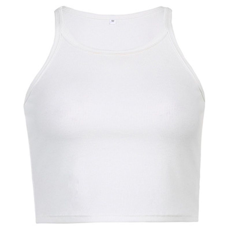 Casual White Sleeveless Cotton Cami Top Women Fashion Ribbed Crop Top Tees Ladies Basic Fitness Camisole Summer 2024_ecoleips.com