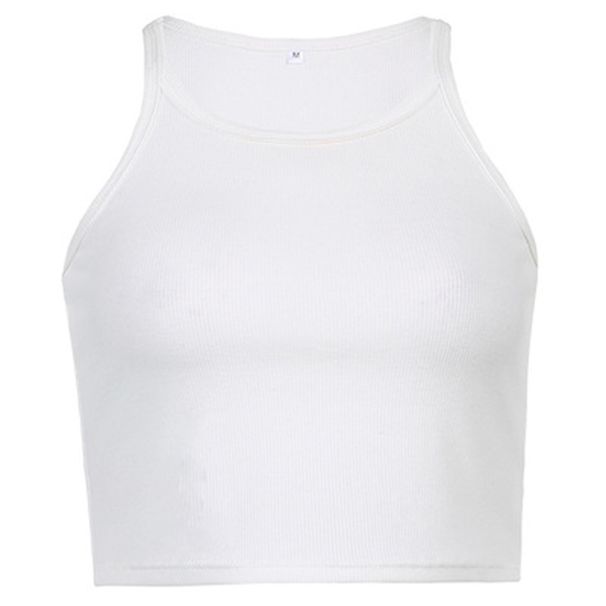 Casual White Sleeveless Cotton Cami Top Women Fashion Ribbed Crop Top Tees Ladies Basic Fitness Camisole Summer 2024_ecoleips.com