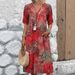 Women's Casual Long Dress V Neck Short Sleeve With Pockets Lace Trim Fashion Vacation Wear_ecoleips.com