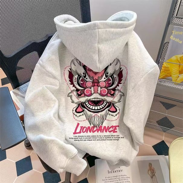 Men's American Style Printed Hooded Sweatshirt Pullover Fleece Lined Thickened Outerwear Casual Loose Versatile Hoodie for Autumn Winter_ecoleips.com