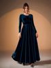 Modest Abaya Dress/Muslim Dress Women Elegant Plus Size Velvet Evening Dress With Long Sleeves & Pleated A-Line Hem For Women_ecoleips.com