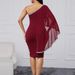 Women's Clothing New Solid Color Sequined Oblique Shoulder Party Shawl Sleeve Hip Short Dress_ecoleips.com
