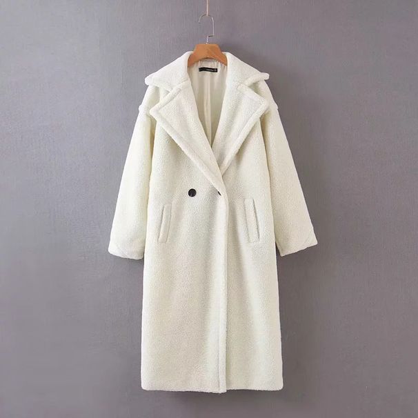 Long Sherpa-Lined Coat – Oversized Fleece Jacket For Women | Winter-Ready | Notched Collar | White/Pink/Red/Khaki/Blue_ecoleips.com