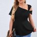 2026 European And American Cross-border Plus-size Women's Clothing Sexy Off-shoulder Asymmetrical Neck T-shirt Summer_ecoleips.com
