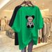 Women's Clothing summer new short sleeved T shirt women's long bear pure cotton round neck print half sleeved goods large version T shirt_ecoleips.com