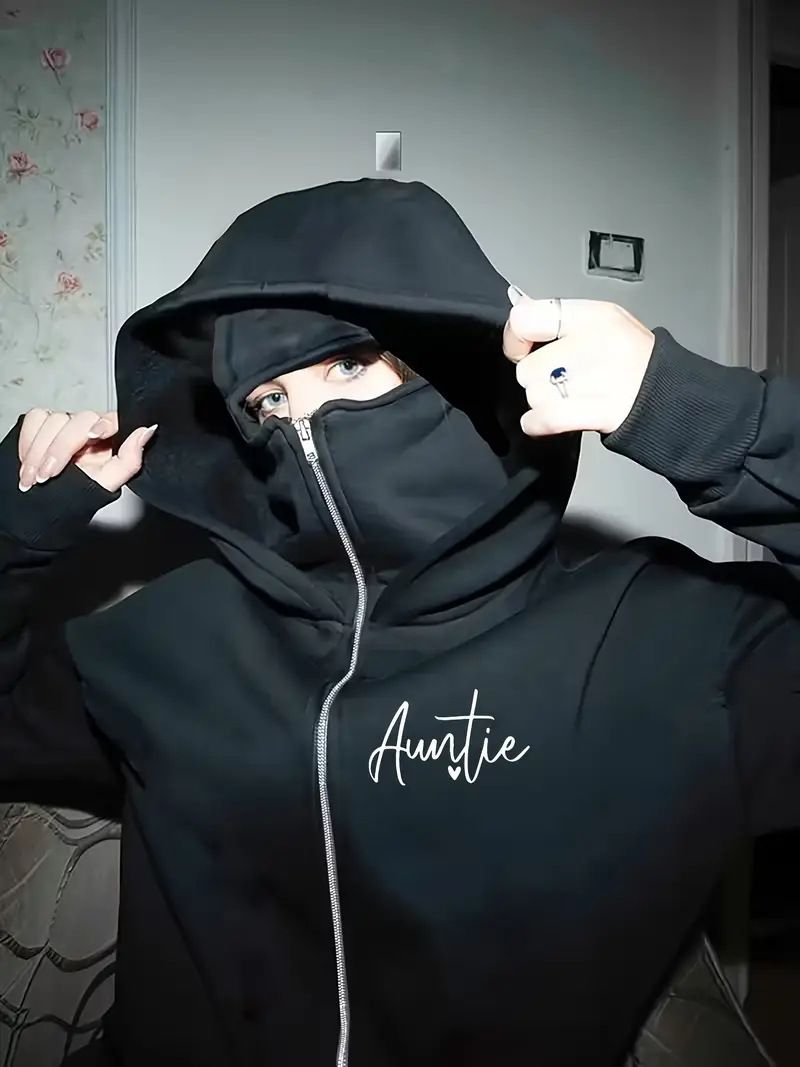 Women's Trendy Autumn Winter Printed Hooded Sweatshirt Loose Fit Zip Up High End Double Hood Top Jacket Print_ecoleips.com