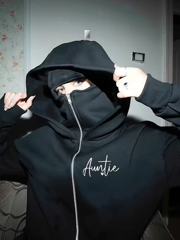 Women's Trendy Autumn Winter Printed Hooded Sweatshirt Loose Fit Zip Up High End Double Hood Top Jacket Print_ecoleips.com