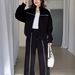 Women's plus Size Fleece Lined Sweatshirt Jacket And Pants Set Casual Autumn Two-Piece Outfit Polyester England Style Fashion_ecoleips.com