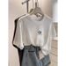 Women's Textured Cotton T-Shirt – Minimalist Snowflake Print, Relaxed Fit, Summer Essential_ecoleips.com