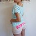 Mint Green Off-Shoulder T-Shirt Loose Fit Slimming Short Sleeve European American Retro Sweet Style Button Decoration Women's Top_ecoleips.com