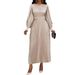 Women's Clothing Waist Loose Long Sleeved Pleated Dress_ecoleips.com