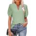 Breathable V-Neck Bubble Sleeve Top With Lace-Up Detail - Lightweight Loose Fit T-Shirt For Women Comfortable Loose Fit_ecoleips.com
