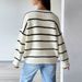 Voya Women's Autumn And Winter Gentle Style V-neck Striped Loose Knit Sweater Women's Cardigan Long Sleeved Jacket_ecoleips.com