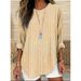 Women's Clothing Retro Striped Design Loose Long Sleeve Round Neck Top_ecoleips.com