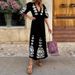 Cro-border Foreign Trade Printed V-neck Puff Leeve 2025 European And American Women' Looe Caual Hollow_ecoleips.com