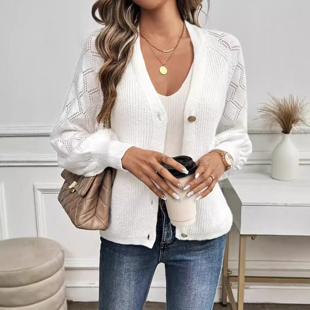 2024 European And American Women's Fashion V-neck Cross-border Spring-summer New Cardigan Sweater_ecoleips.com