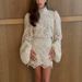 Women's Lantern Sleeve Mock Neck Lace Midi Dress – Elegant Casual Party Gown_ecoleips.com